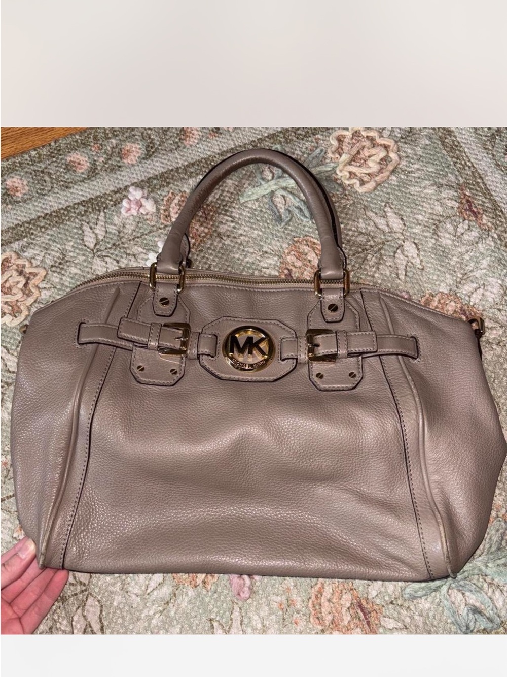 Michael Kors Taupe Leather Satchel with Gold MK Accent